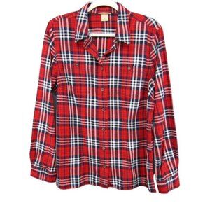 Duluth Trading Co Free Swinging Flannel Shirt Red Blue Plaid Women Size M Cotton